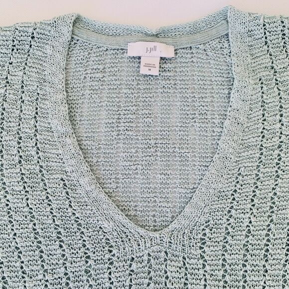 J Jill Sweater M  Aqua Blue Open Knit Tunic Coquette Resort Coastal Beach Boho - Picture 4 of 8